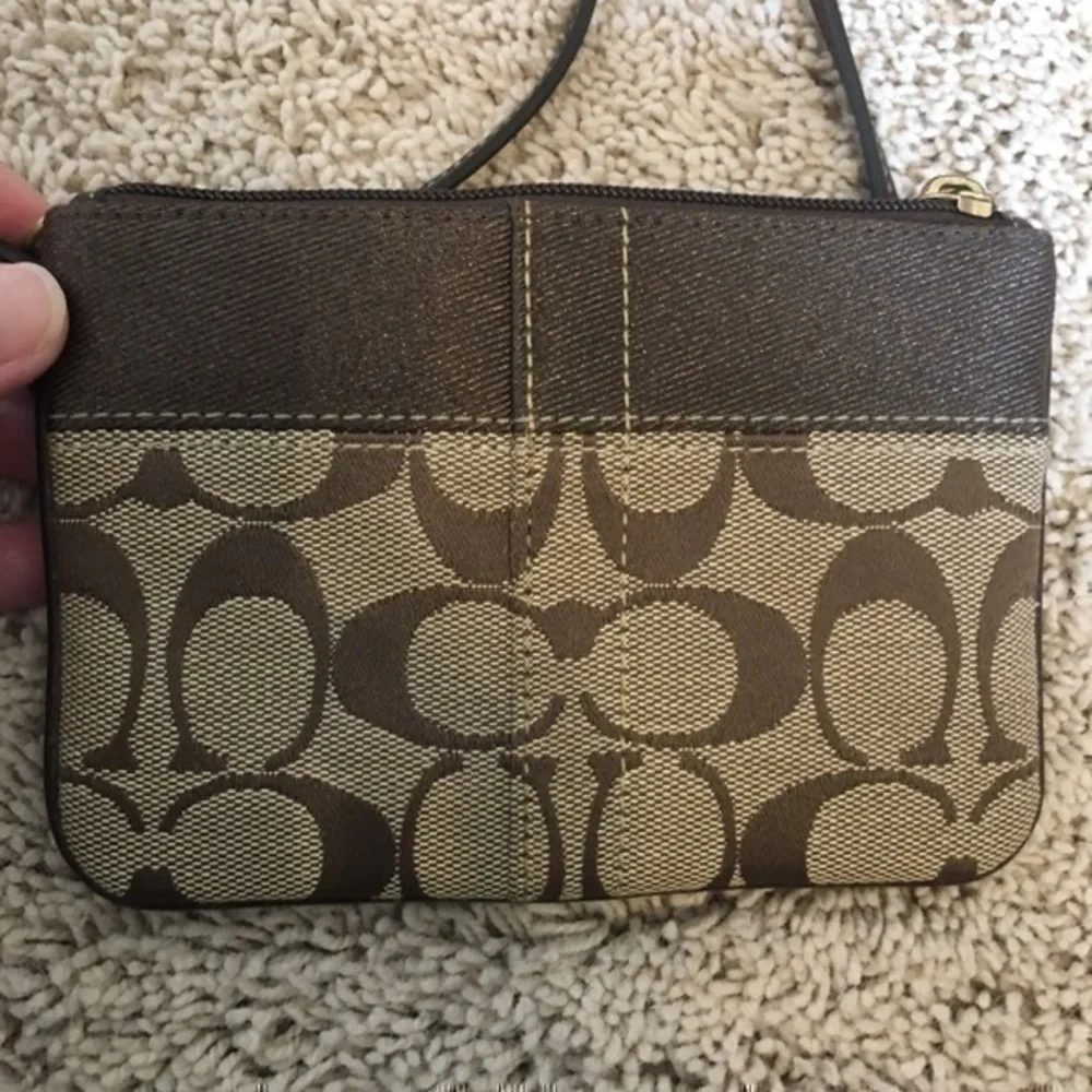 Coach Khaki signature stripe wristlet